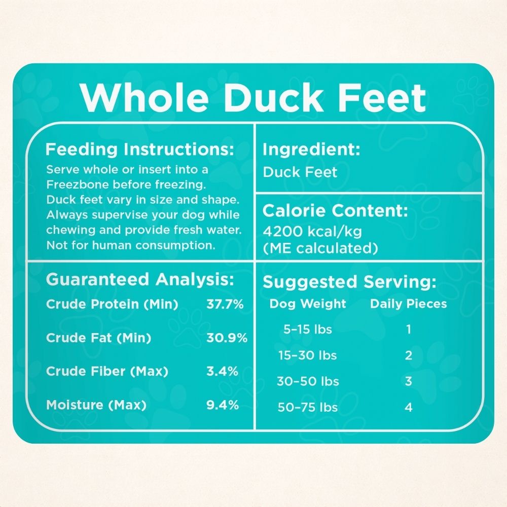 Freezbone Whole Duck Feet Dental Treats for Dogs - Human Grade - Single Ingredient