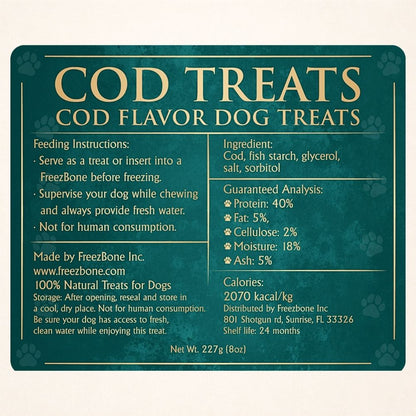 Freezbone Cod Dog Treats – Made with Real Cod (Value Size 8 oz)