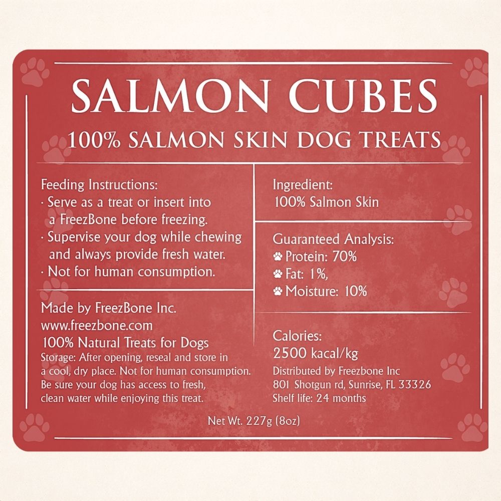Freezbone Salmon Skin Cubes Dog Treats- Single Ingredient (Value Size 8oz)
