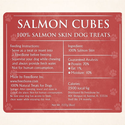Freezbone Salmon Skin Cubes Dog Treats- Single Ingredient (Value Size 8oz)