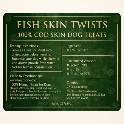 Freezbone Fish Skin Twists Dog Treats- Single Ingredient (Value Size 8 oz)